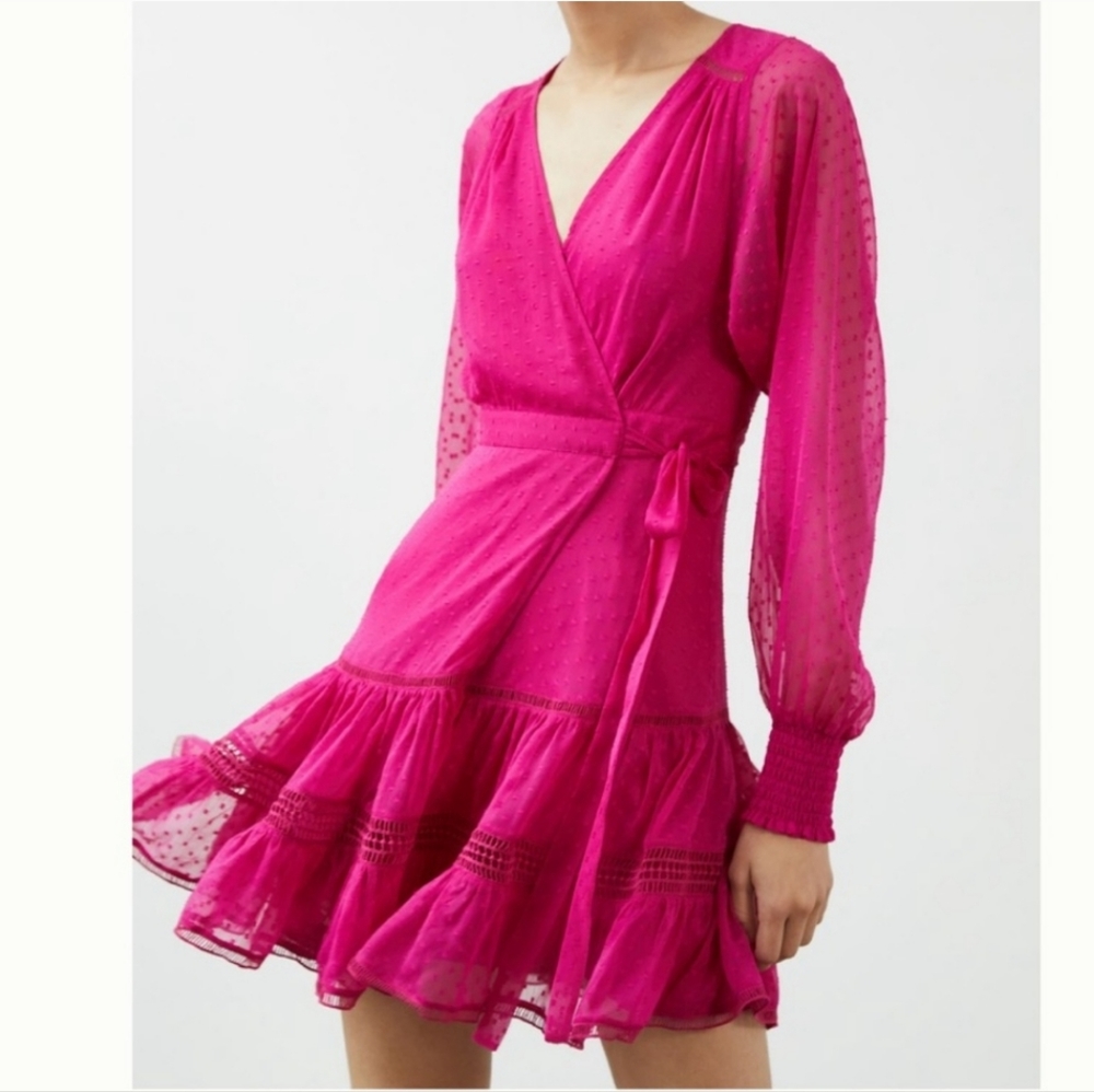 Anthropologie Not So Serious Lace Wrap Dress Pink